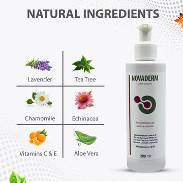 Novaderm Gentle Cleanser For Combination, Oily and Acne Prone Skin. Face Wash For The Treatment and Clearing of Pimples. Removes Blackheads. 200ml/6.76Fl.Oz